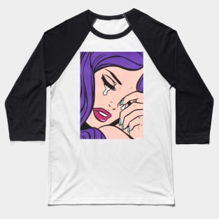 Purple Hair Crying Comic Girl Baseball T-Shirt